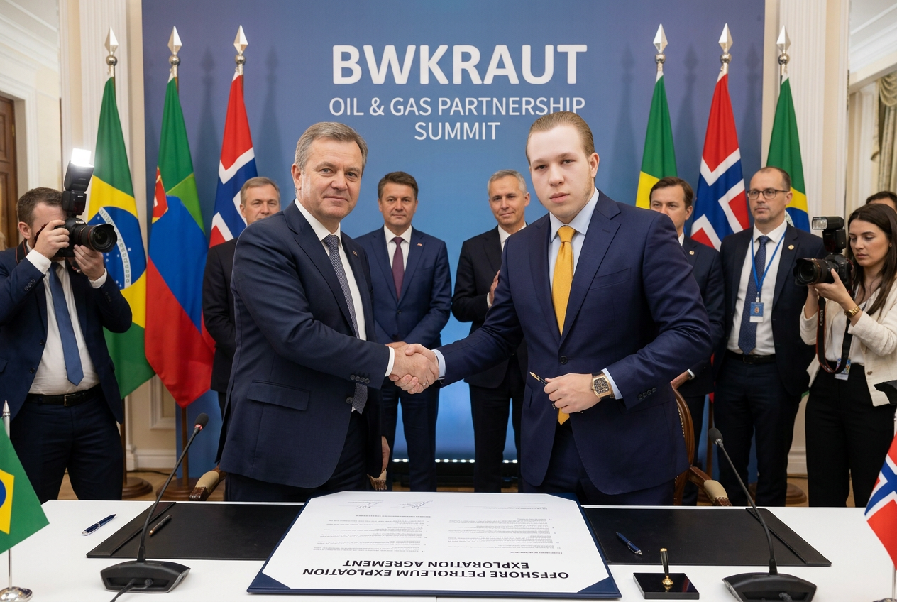 Ícaro Krautchuk assinando acordo internacional de exploração offshore BWKRAUT