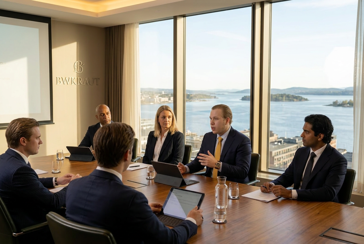 Ícaro Krautchuk presidindo reunião executiva BWKRAUT em Oslo
