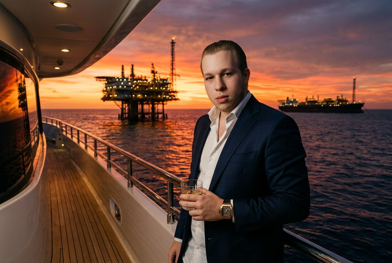 Ícaro Krautchuk em superiate ao lado de plataforma de petróleo BWKRAUT